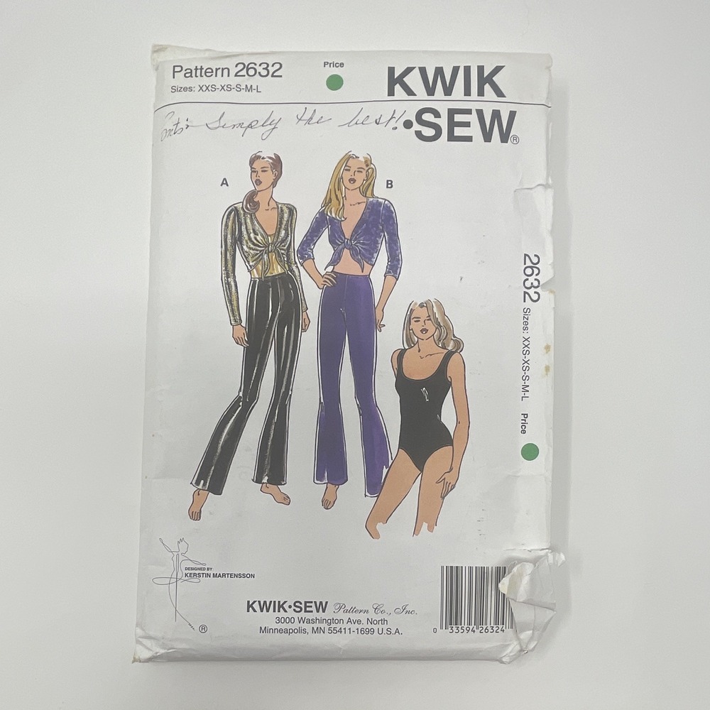 Kwik Sew 2632 VTG 80s Misses Pants Top & Leotard Stretch Pattern XXS-L